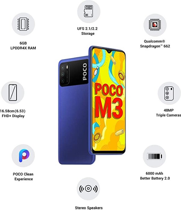 Poco M3 ( Cool Blue 6GB ,64GB )